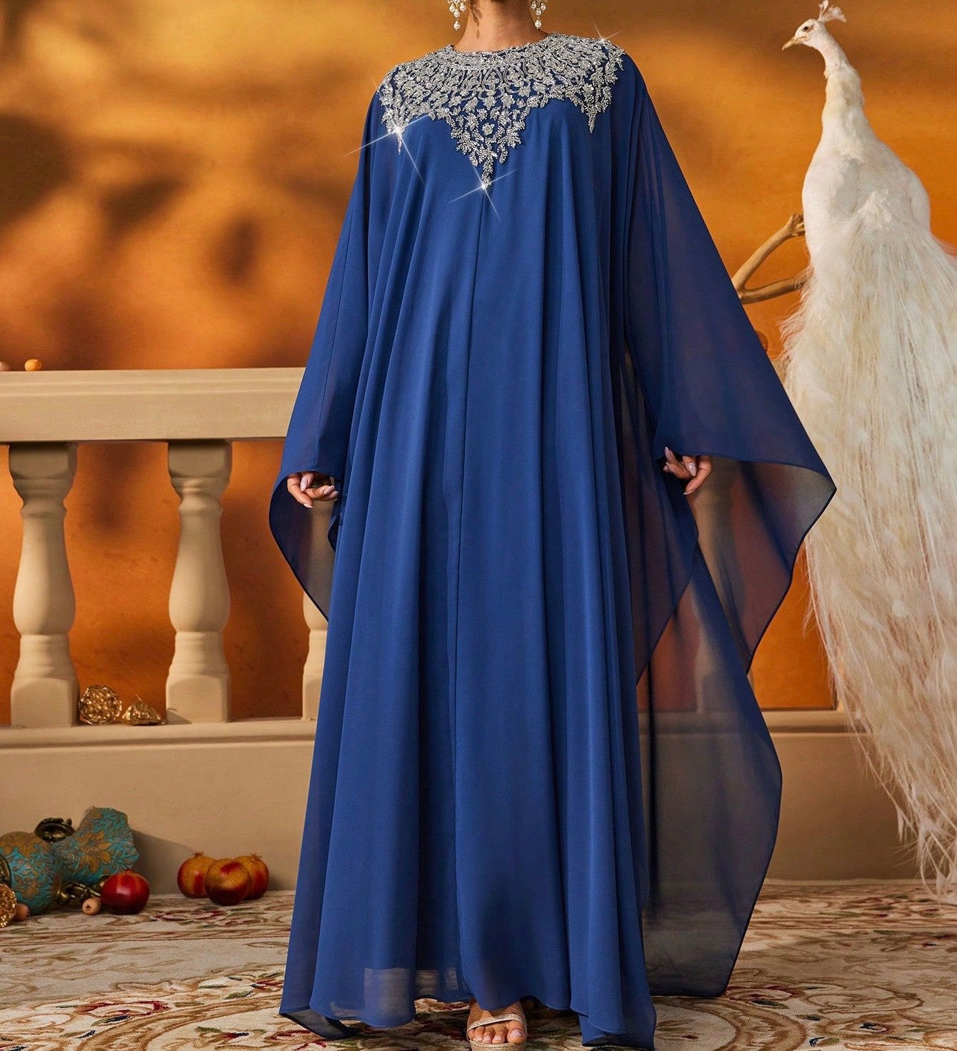 Royal Blue Embroidered Kaftan Dress